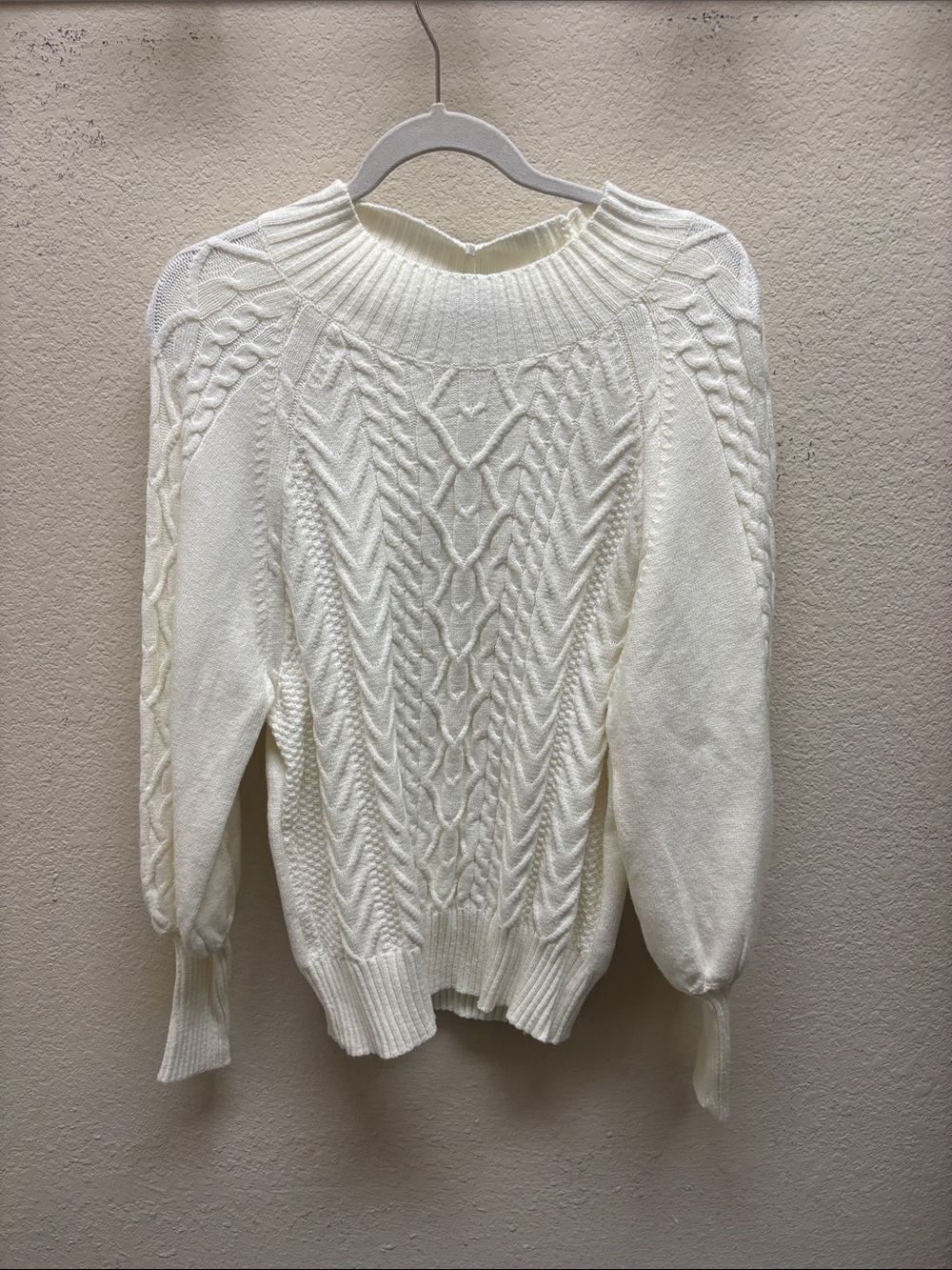 Women's Cream Cable Knit Scoop Neck Sweater